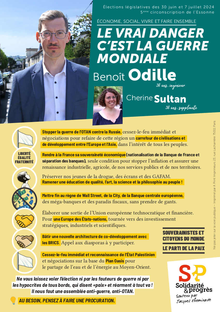 Profession de foi de Benoît Odille, candidat S&P dans la 5ème circonscription de l'Essonne aux législatives 2024