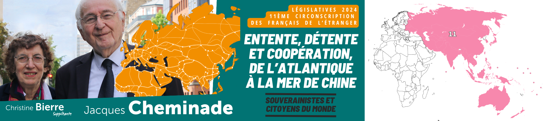 Jacques Cheminade et Christine Bierre sont candidats S&P dans la 11ème circonscription des Français de l'étranger pour l'"entente, la détente et la coopération de l'Atlantique à la Mer de Chine".