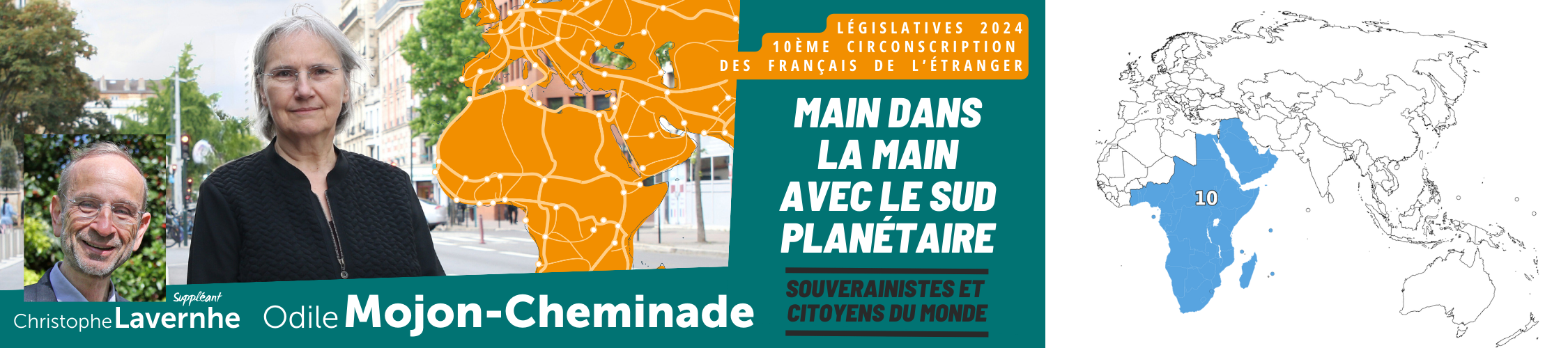 Législatives 2024 : Odile Mojon-Cheminade et Christophe Lavernhe sont candidats S&P dans la 10 circonscription des Français de l'étranger. Leur devise : Main dans la main avec le Sud Planétaire.